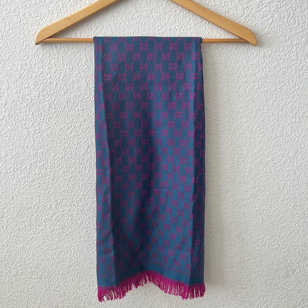 Gucci GG Reversible Scarf - Petroleum Blue/Pink - Picture 3 of 13